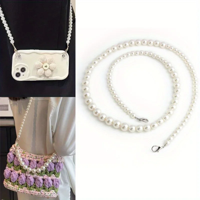 1PC 32cm/120cm Crossbody Bag with Buckle Hook Pearl Chain Strap Beaded Handbag Handle Chain Strap Spring Buckle Jewelry