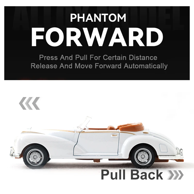 Model samochodu BENZS Vintage Convertible z odlewu stopu 1:36, klasyczny samochód z napędem pull-back, miniaturowy pojazd do kolekcji, prezent dla dziecka.
