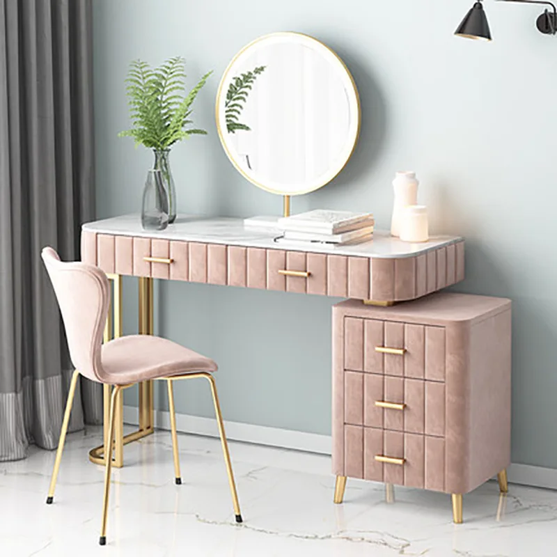 Bedroom Light Luxury Flannel Dressing Table Muse Complete Set Of Household Makeup Table And Chairs With Lamp Mirror Internet Cel