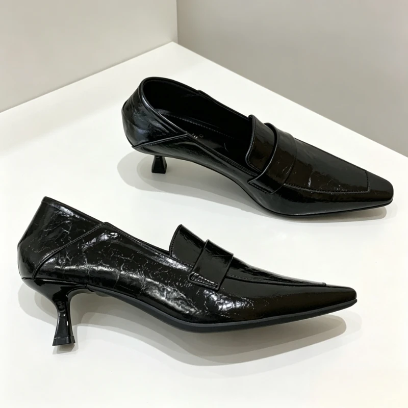 Vintage Gold Kitten-Heel Women's Pumps Sexy Pointed-Toe Shallow Designer Shoes Street-Style Comfort Women's Shoes Zapatos Mujer view 2