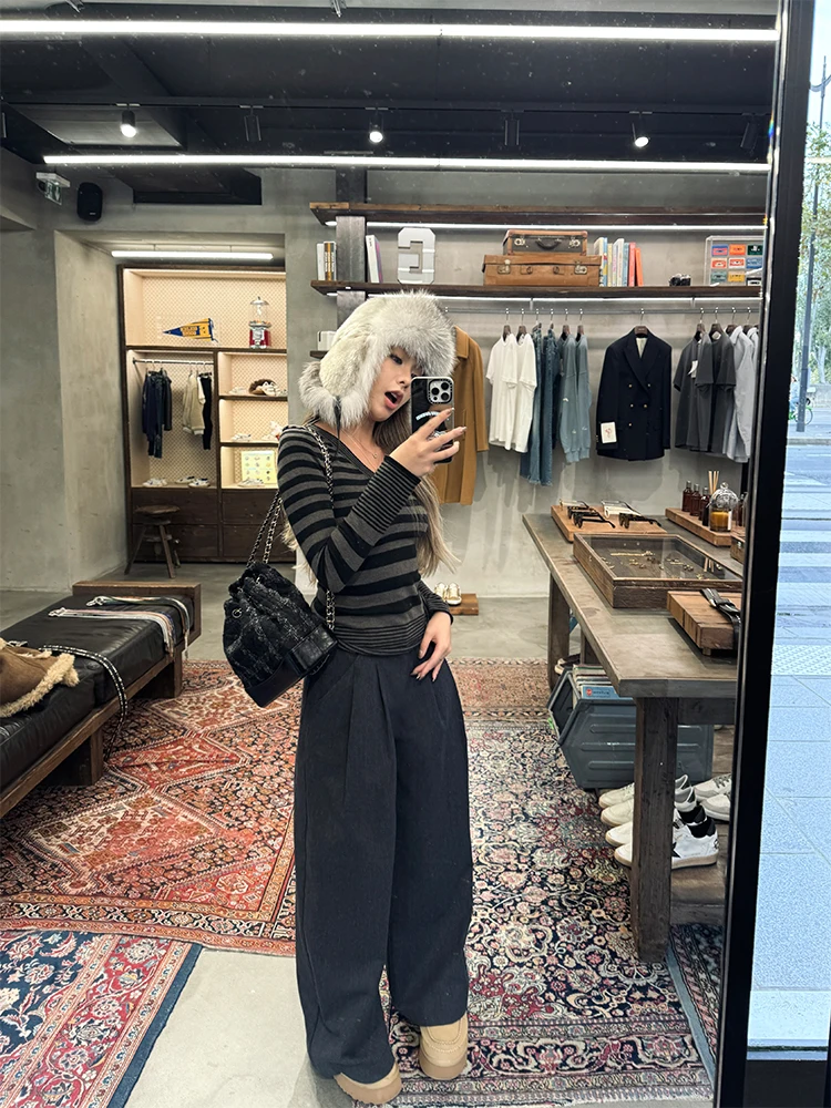 

Париж Еженедельный осенне-зимний широкий костюмный костюм Брюки Повседневная удобная ткань Прямой крой с деталями l Длинные брюки с талией