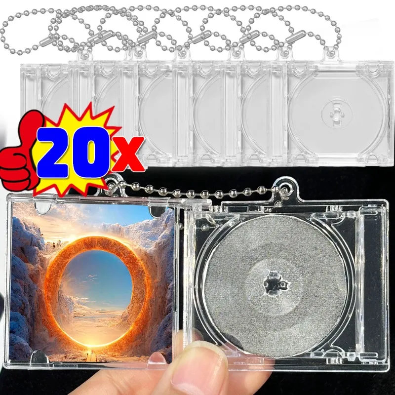 20/1PCS Mini Blank CD Box Keychain Women Men Creative Portable DIY Bag Pendants Transparent Plastic Backpack Decor Jewelry Gifts