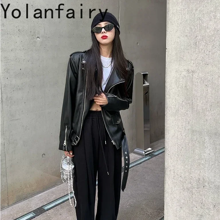 YOLANFAIRY Moda Giacca di pelle coreana Abbigliamento donna Cappotti e giacche in pelle PU Cappotto di pelle donna Chaqueta Mujer Zm1482