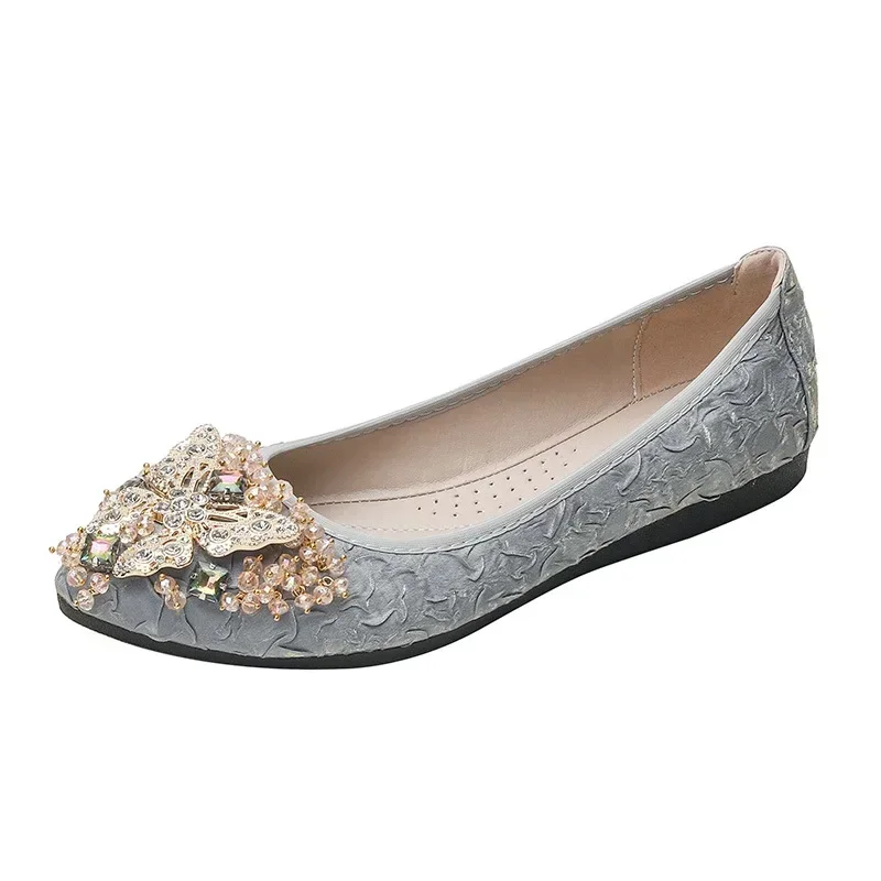 Women Ballet Flats Rhinestone Wedding Ballerina Shoes Foldable Sparkly Comfort Slip on Shoes Loafers plus size 44 45