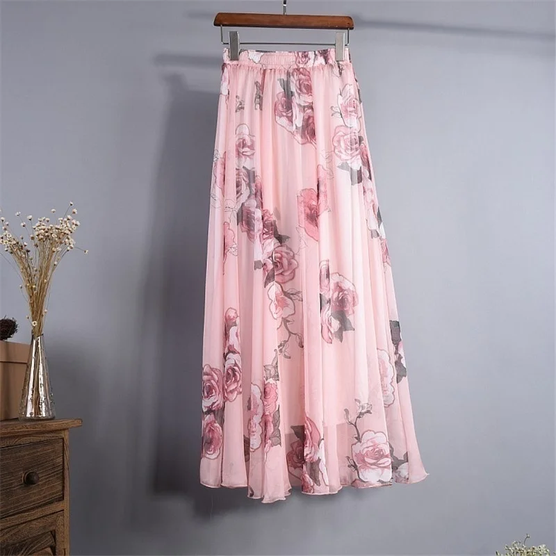 Summer Loose Skirt women Chiffon Floral Printed Women Floor-Length Long Beach Party Maxi Sundress