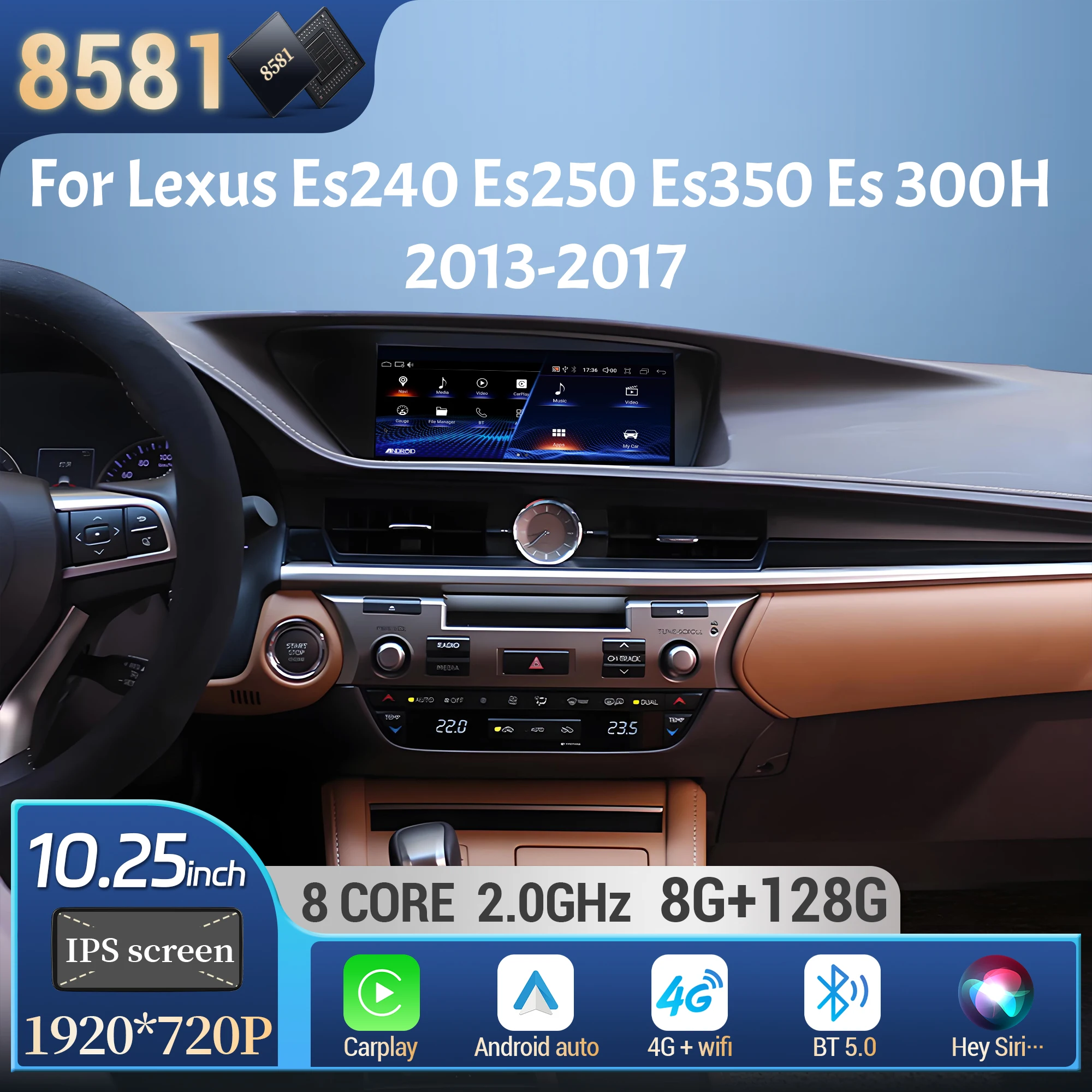 

10.25"Android 14 For Lexus Es240 Es250 Es350 Es 300H 2013-2017 Car Radio Multimedia Navigation Wireless BT Carplay 4G GPS Screen