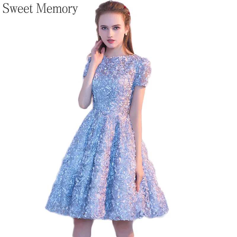 N122 Sweet Memory Blau Rosa Dunkelrot Khaki Kurzes Abschlusskleid Geburtstag Weihnachten Robe Prinzessin Mädchen Knielanges Ballkleid