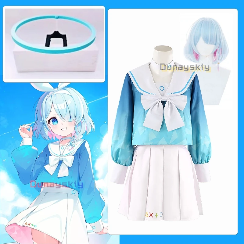 Blue Archive Arona Game Cosplay Costume JK School Sailor Uniform Blue Wig Headwear Halo Accessory Anime Role-playing Clothes