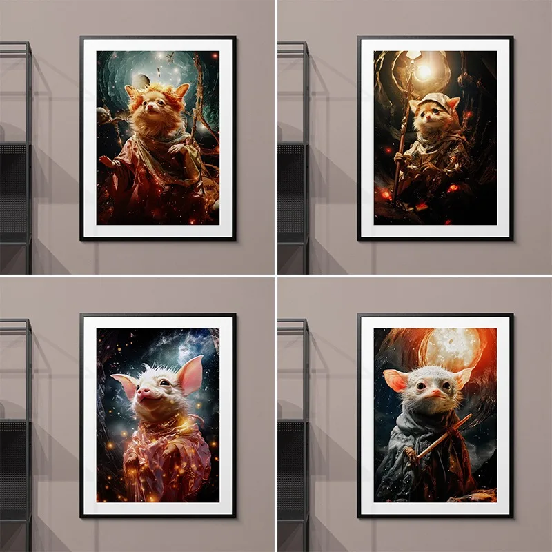 Magical Realm Poster Mystic Creature Wizard Cute Mouse Galactic Pig Canvas printing Home wall art decoration hanging paintings