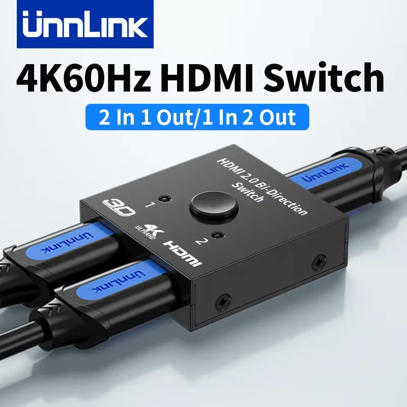 Unnlink 4K 60Hz HDMI Switch Splitter Dwukierunkowy rozdzielacz wideo 2 w 1 wyjście do PC Xbox PS3/4/5 TV Box do monitorowania TV Projektor