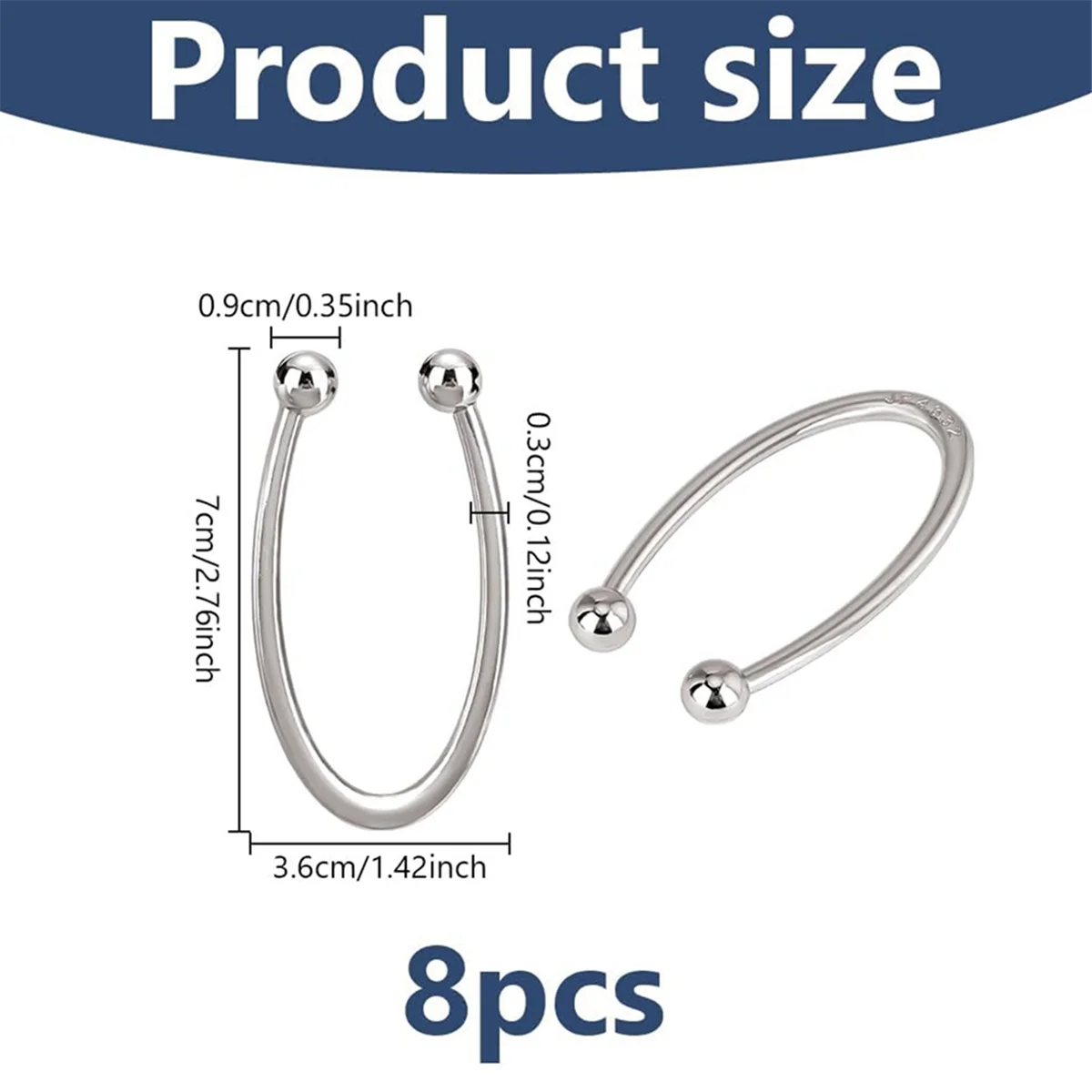 New 8 Pcs Bikini Closure, Metal Strap Hooks Alloy Bikini Pins Clips U Shape Ring Buckle Chest Closure Connector Silver