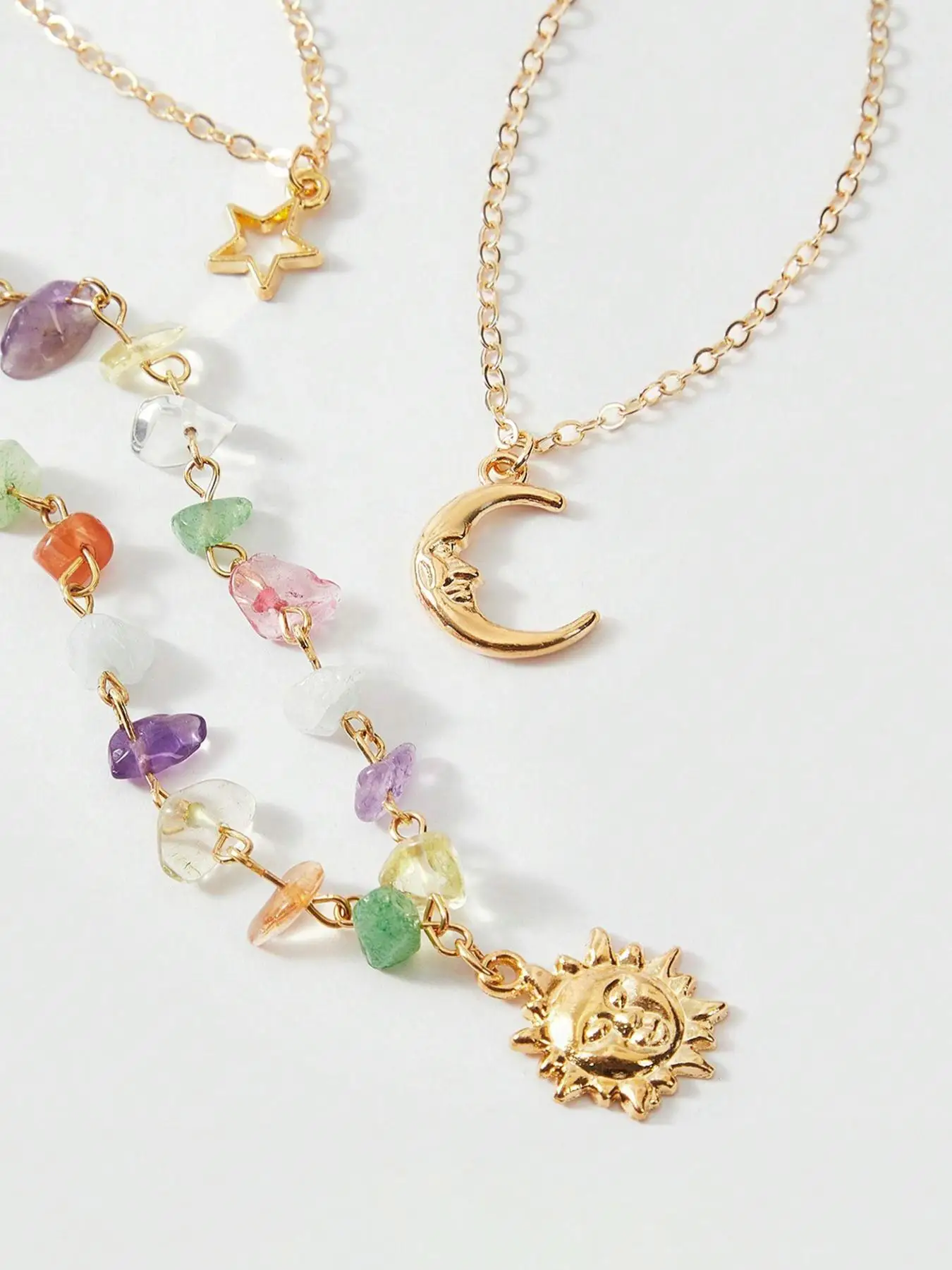 3피스 썬 문 지르콘 레이어드 목걸이 세트 파티, 데이트, 데일리 의류장식, 트렌디한 올매치 & 절묘한 주얼리 선물용