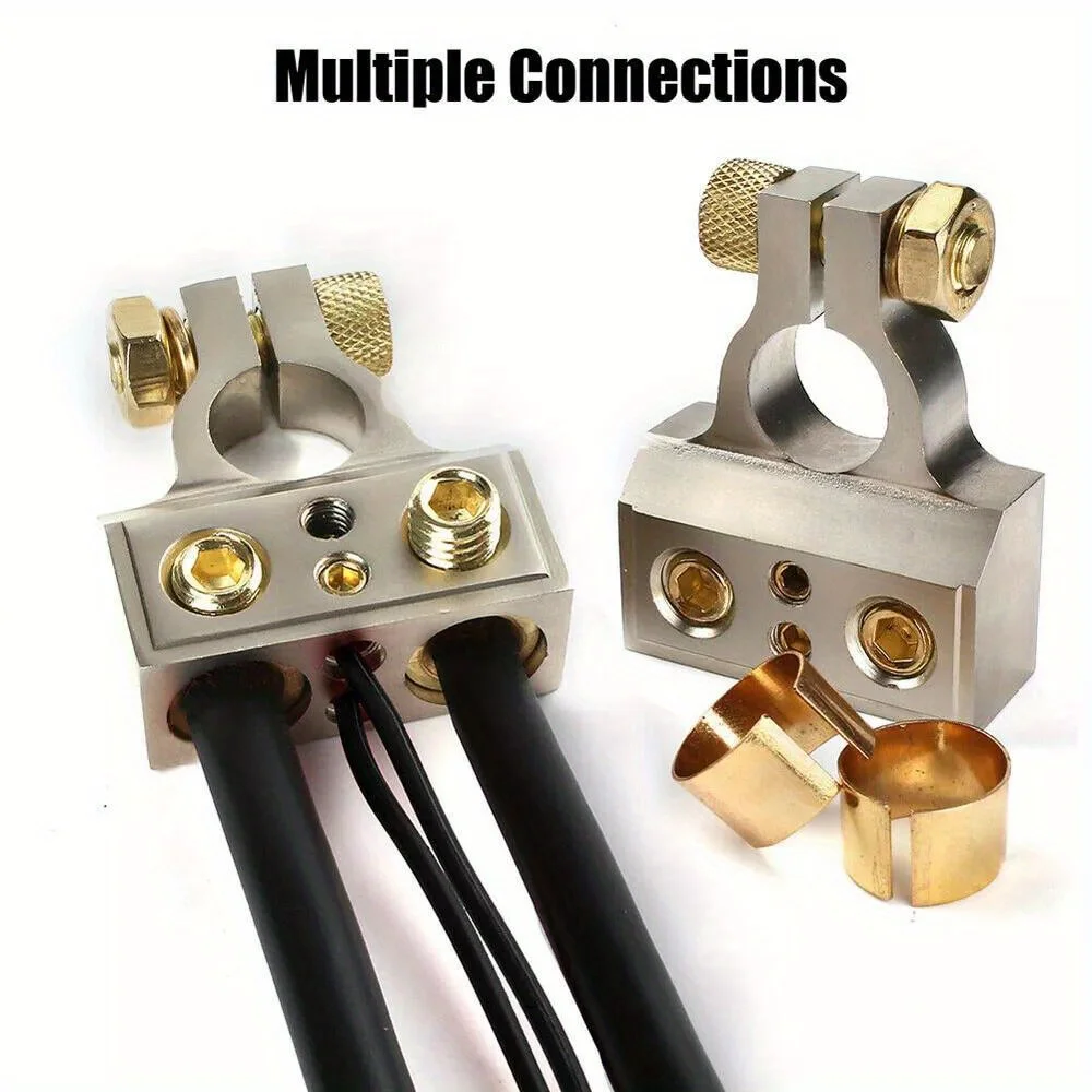 

2 car battery terminal clamps with shell and ring 1/0 2 4 8 GA AWG gauge positive and negative ports