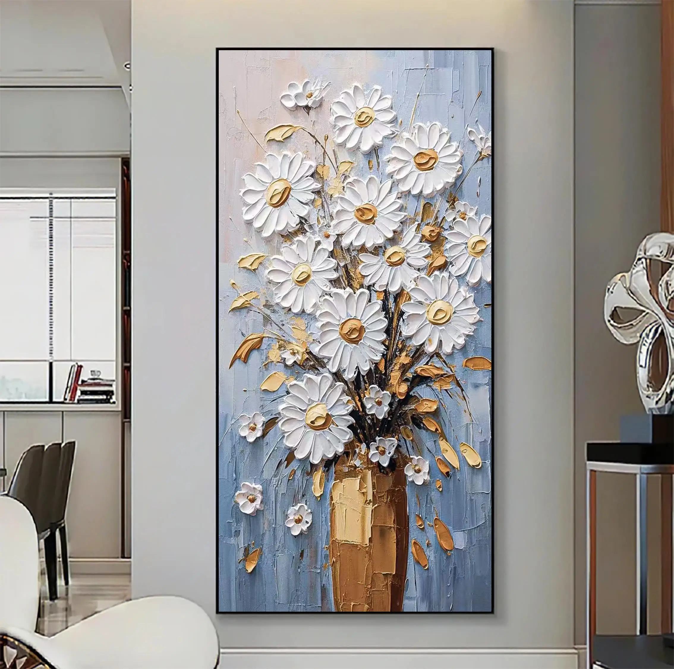 Abstract Modern White Flower Vase Canvas Painting Poster and Prints,Nordic Style Wall Art For Living Room Home Deacor No Frame