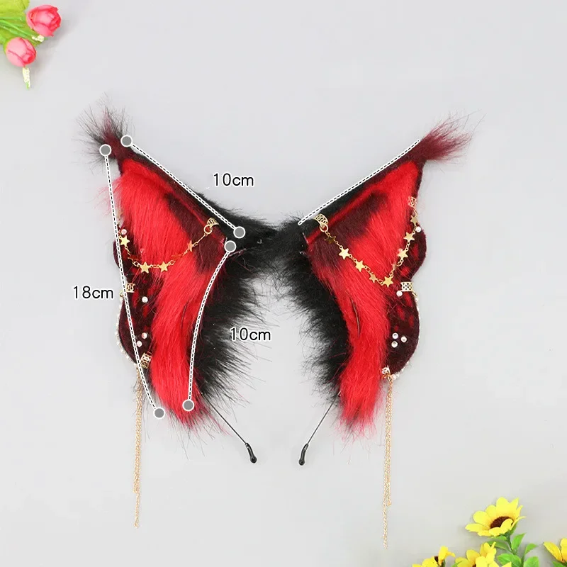 Women Girls Headband Animal Simulation Butterfly Ears Headdress Furry Lolita Hairband Anime for Halloween Cosplay Accessories