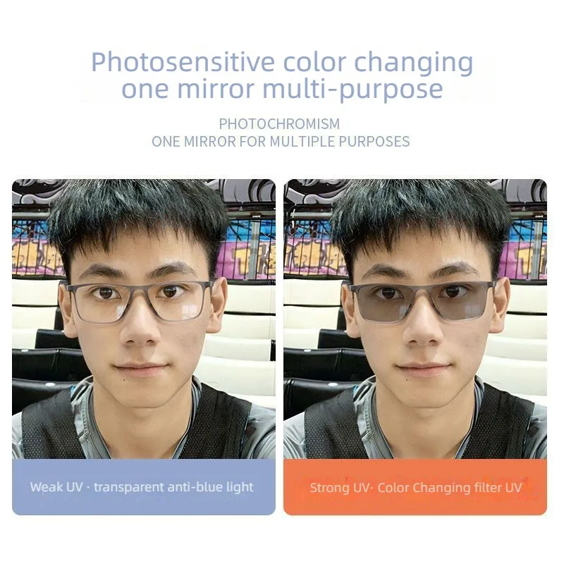 Fashion Color Blocking Photochromic Reading Glasses Men Women Sports Color Changing Rectangular Eyewear