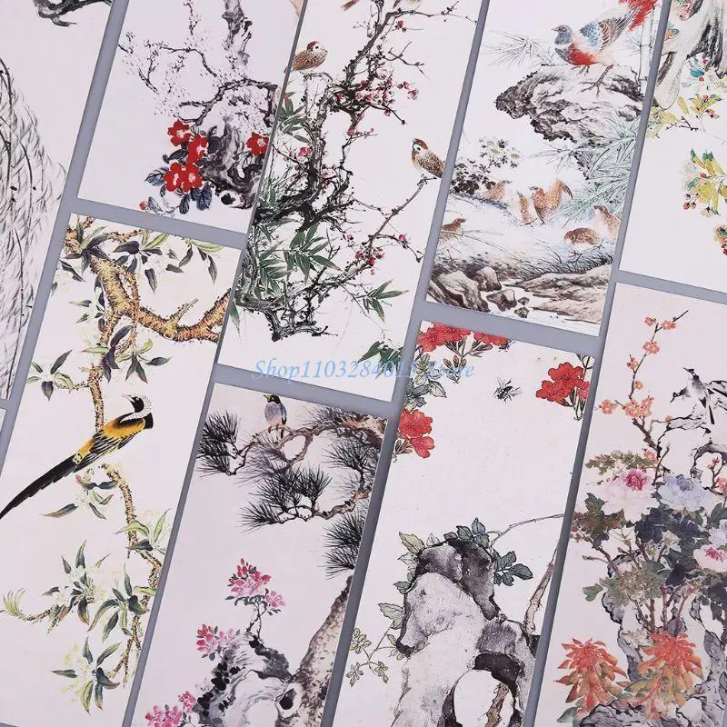 R6FF 30pcs Flowers Birds Bookmarks Paper Page Notes Label Message Card Book Marker