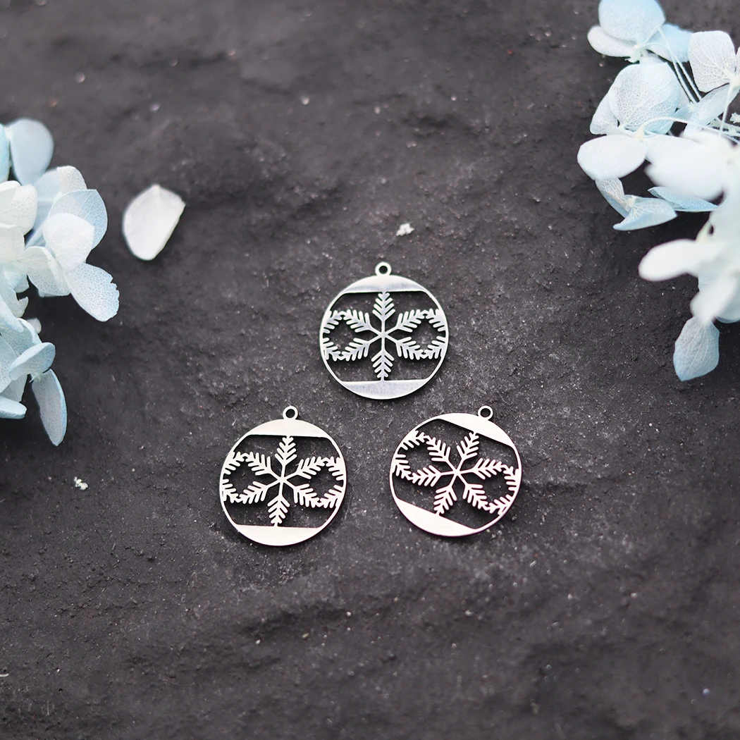 3pcs DIY Tassels Earring Charms Snowflake Stainless Steel Pendant For Jewelry Making Necklace Women Girl Christmas Gifts