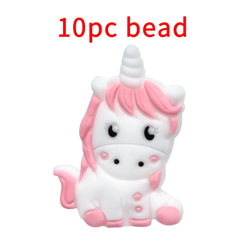 10pcs Silicone Elephant Bear Rainbow Unicorn Beads Silicone Baby Teething Beads Cartoon Teething Toy Pacifier Chain Accessories image 5