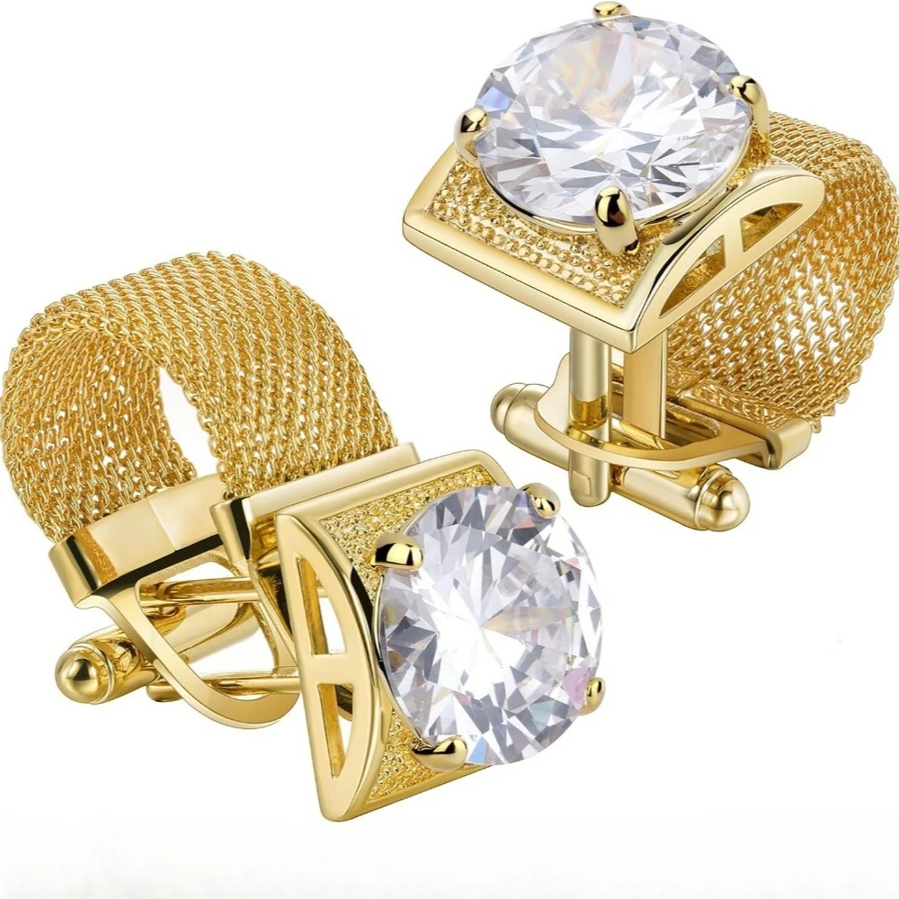 Elegante Manschettenknöpfe mit Zirkon-Kette für Herren, Hemd im französischen Stil, exquisite Business-Hochzeitsknopf-Manschettenknöpfe, luxuriöses Schmuckzubehör – Detail 4