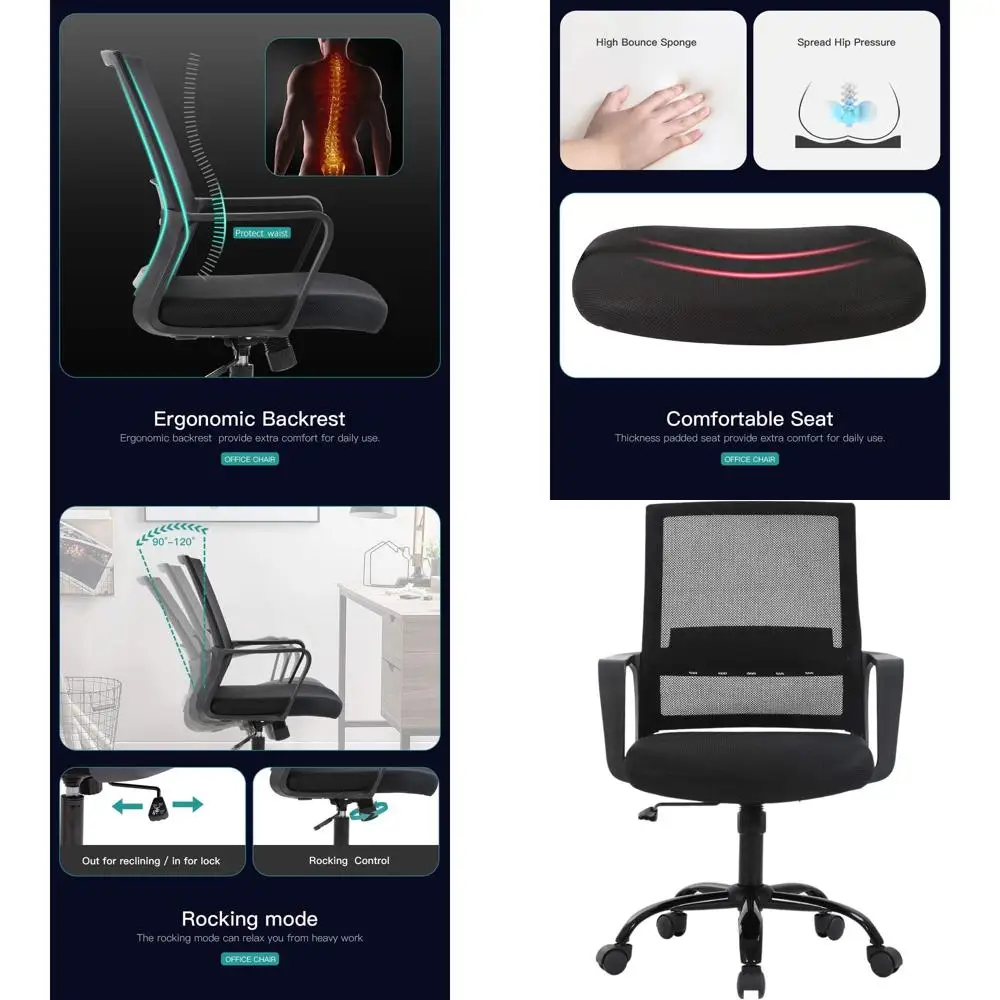 

Ergonomic Breathable Mesh Swivel Chair with Lumbar Support and Adjustable Height for Office or Home, Black