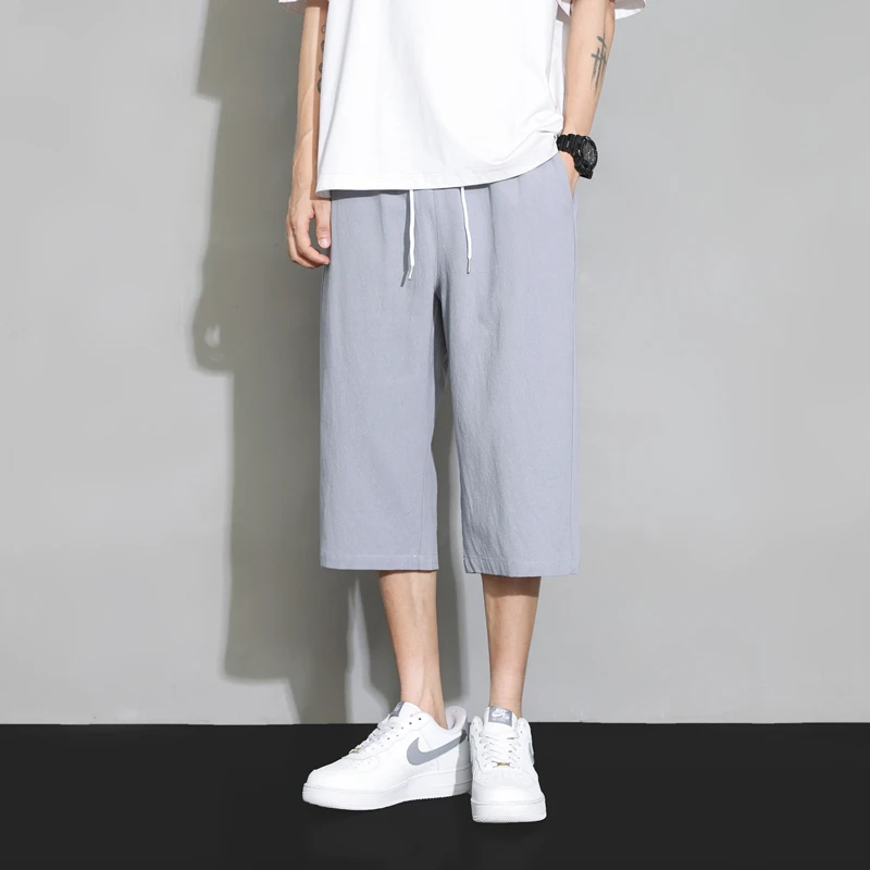 Pantaloni da uomo a sette piedi in cotone e lino allentato 2024 New Sle Thin di grandi dimensioni Harlan Pantaloni ort dritti Pantaloni casual estivi