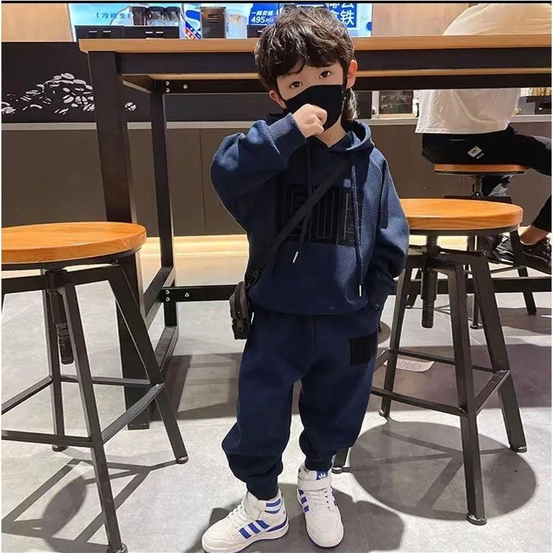 Boys Suit Sweatshirts +Pants Cotton 2Pcs/Sets 2023 Brown Spring Autumn Sportswear  Outfits Outdoors Thicken Children Clothing