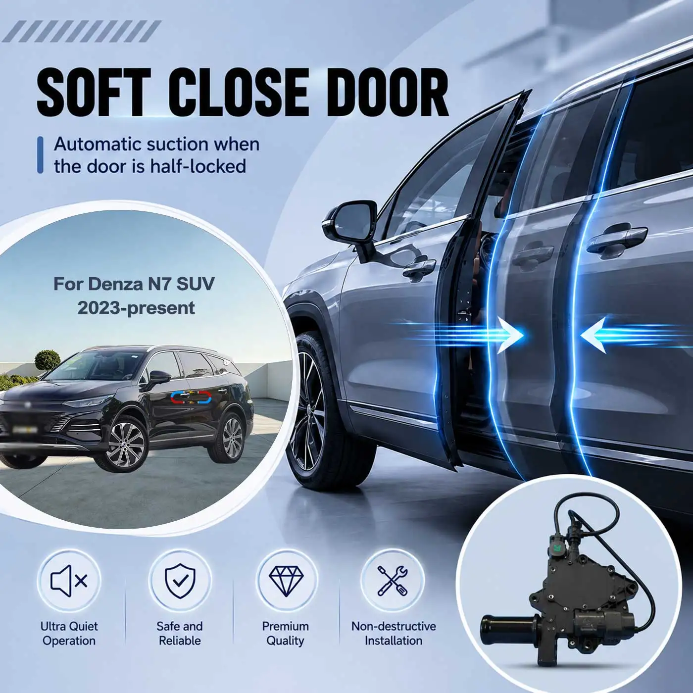 For Denza N8 SUV 2019-2024 Electric Soft Close Door Auto Pull-In Suction Lock Intelligent Silent Closer Kit