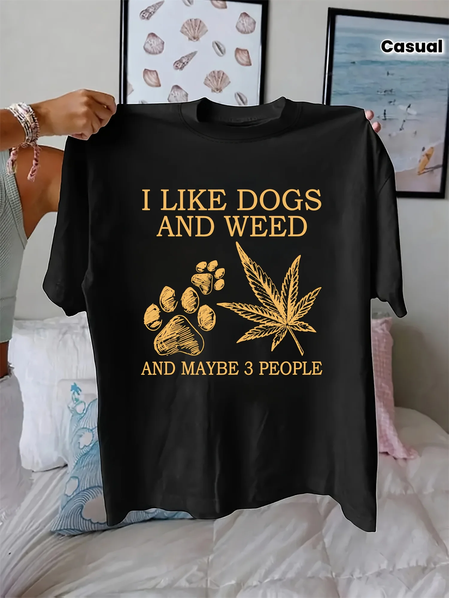 

Футболка с принтом крупного шрифта, повседневный топ с короткими рукавами и круглым вырезом, летняя и весенняя одежда, женская одежда больших размеров.