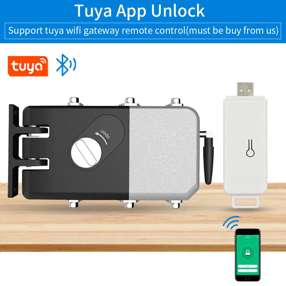 Tuya App Wireless Smart Door Lock with 433MHz Remote Security Hidden Anti-theft Motor Bolt Lock Keyless Entry fit WIFI Gateway