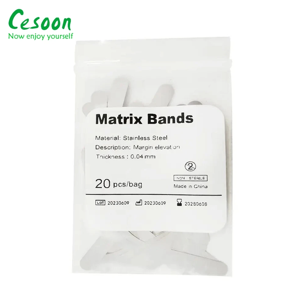 20Pcs Dental Matrix Bands Sectional Contoured Matrices Stuck Gingival Wall Lift Large Curvature Stainless Steel Dentistry Tool