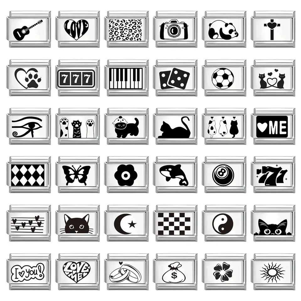 

Laser Engraving Cute Cats Paw NO.8 Ball Heart Cross Sun Italian Charm Links Fit 9mm Stainless Steel Bracelet Women DIY Making