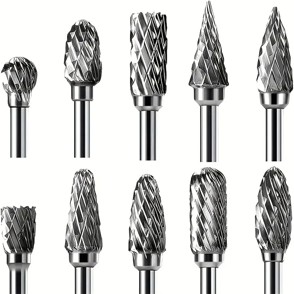 

10Pc Tungsten Steel Carbide Milling Cutter Set 1/8" Shank Rotary Tool Burr Double Diamond Cut Rotary Dremel Tools Electric Grind