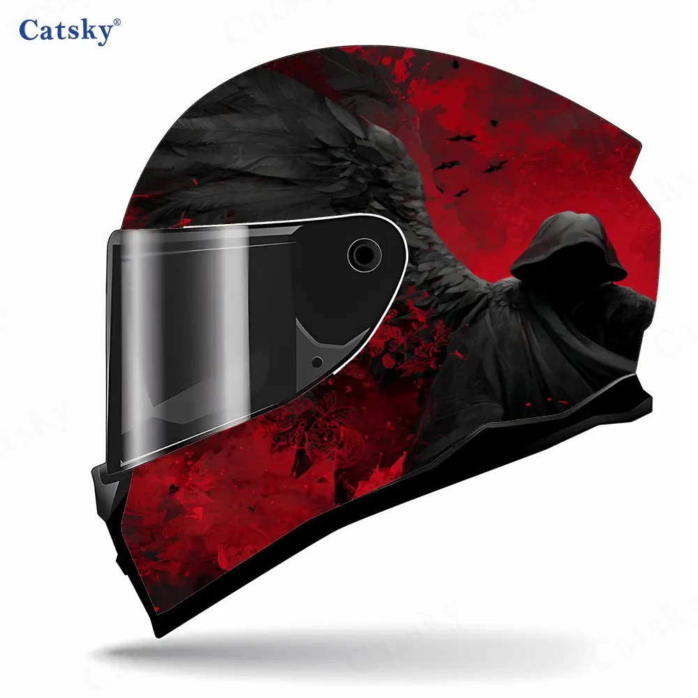 Red Blood Death Reaper Full Helmet Wrap Sticker - Motorcycle Racing Graphic Decal Vinyl Wrap Helmet Decor, Durable PVC Material, 3
