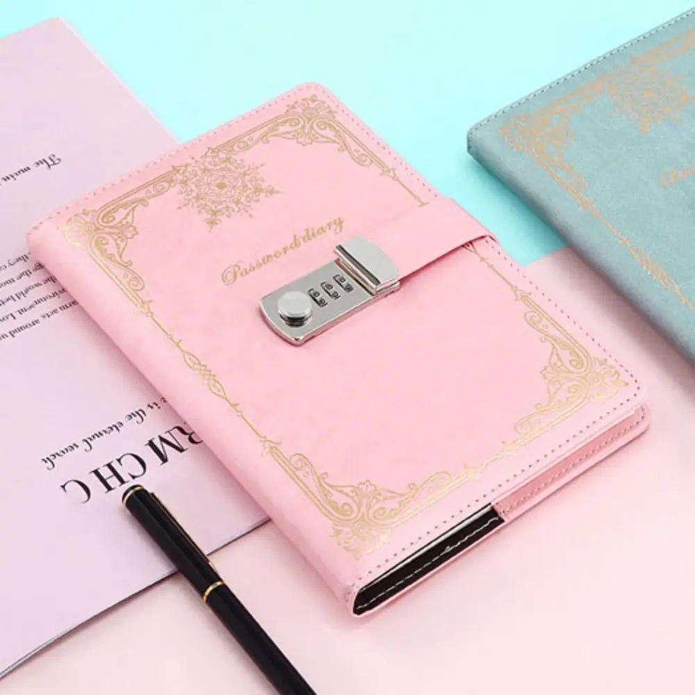 

Elegant PU Leather Journal Notebook With Lock A5 100Sheets Hard Cover Diary Writing Pads Retro Line Paper Personal Notebook Gift