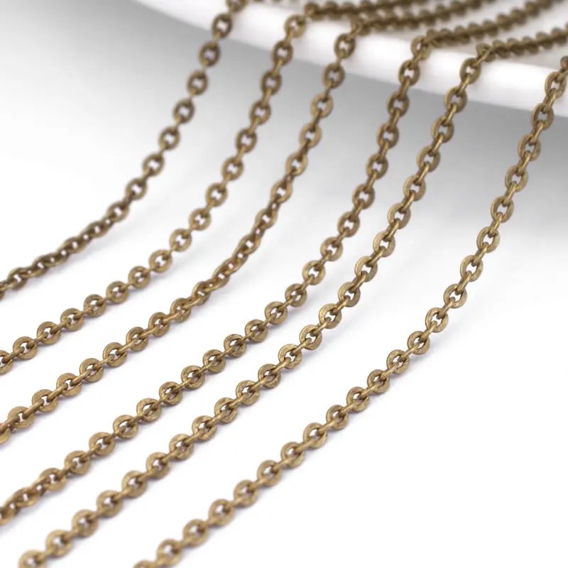 5 Meters 1MM 1.5M 2MM 2.8MM Antique Copper Color Copper Flat O Shape Chain Diy Jewelry Making Supplies Necklace Accessories