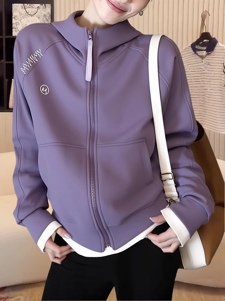 

Korean Sle Casual Hooded Zipper Sweatirt Jaet Women's Spring Autumn Slimming Open Cardigan Top Faionable Ele