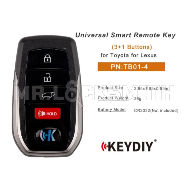 KEYDIY KD TB01-4 Universal Smart Remote Key 3+1 Buttons with 8A Transponder Compatible with Toyota Lexus Type