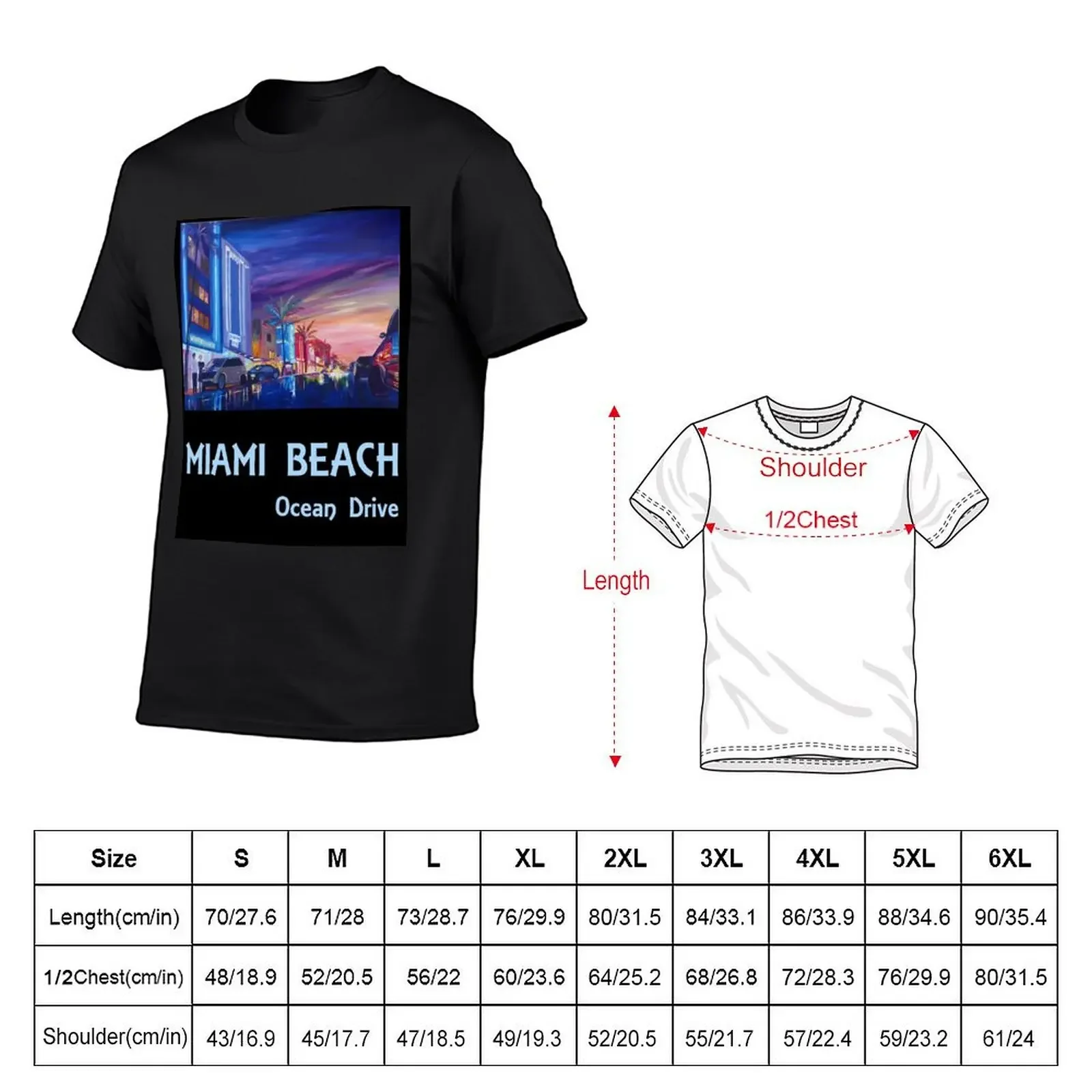 Miami Beach Ocean Drive Retro Poster T-Shirt custom t shirt anime clothes oversizeds Short sleeve tee sweat shirts, men