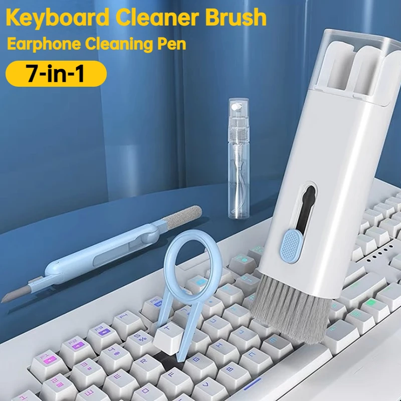 Cleaning Kit Computer Keyboard Cleaner Brush 7-in-1 Earphones Cleaning Pen For AirPods iPhone Cleaning Tools Keycap Puller Set