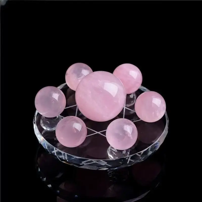 Natural Rose Quartz Ball Seven Star Group Pink Healing Crystal Energy for Chakra Healing Therapy