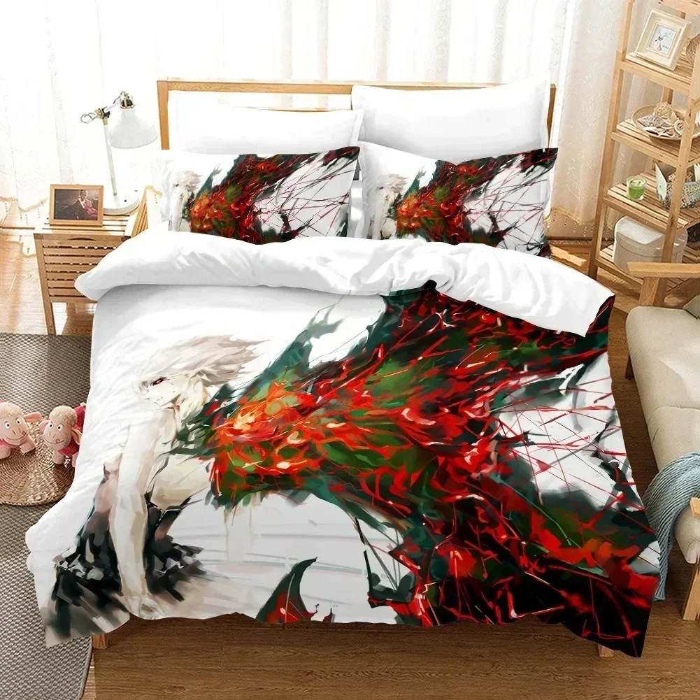 

3D Cartoons Tokyo Ghoul Kaneki Ken Printed Bed Set Duvet Cover Pillowcase Bedding Set Bed Linen Sheet Quilt Cover Full King Size