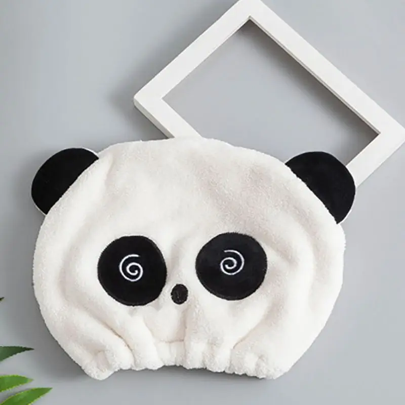 1Pc Women Dry Hair Hat Cute Panda Super Absorbent Hair Towel Quick-Dry Hair Turban Bathroom Adult Shower Cap Head Wrap Hat