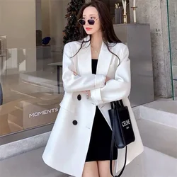 Fashion Hooded Casual Suit Jacket Women's Spring AndAautumn 2024 New Vacation Two-Piece Trench Coat Stitching Suit Trench Coat