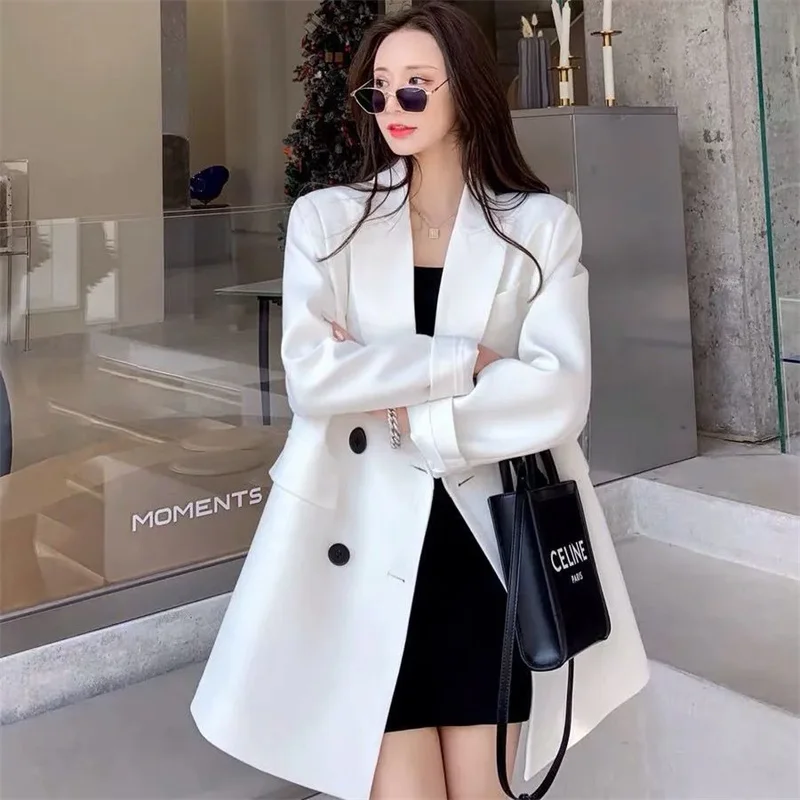 Fashion Hooded Casual Suit Jacket Women's Spring AndAautumn 2024 New Vacation Two-Piece Trench Coat Stitching Suit Trench Coat