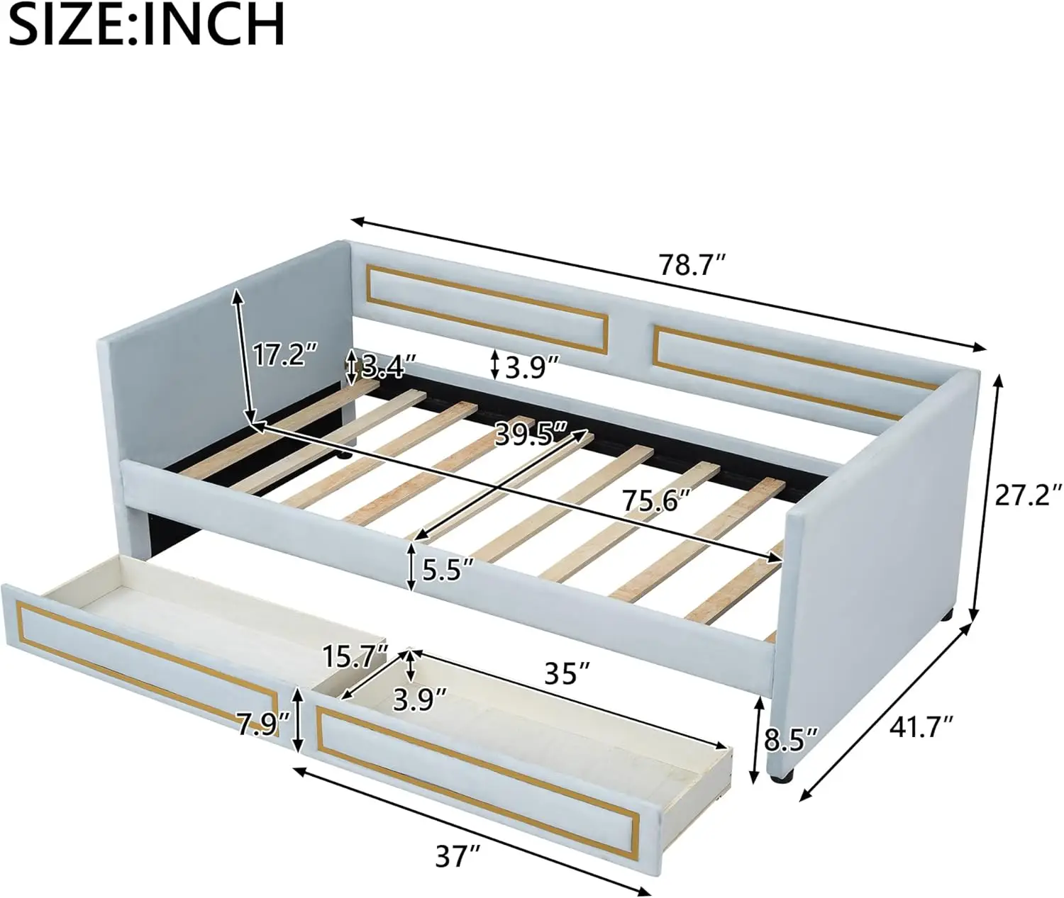 Merax Twin Size Flannelette Daybed, Modern Upholstered Day Bed Frame With 2 Big Storage Drawers, Space-Saving Corner Sofabed