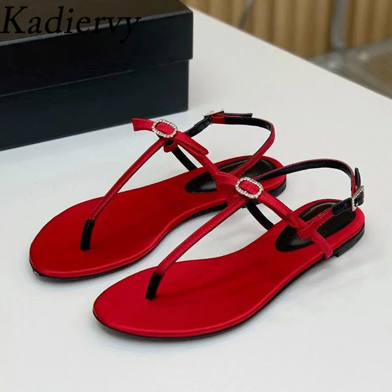 

Summer Sandals For Women Satin Butterfly-knot Flat Shoes Woman Flip Flop Crystal Ankle Cross Buckle Strap Sandalias Woman