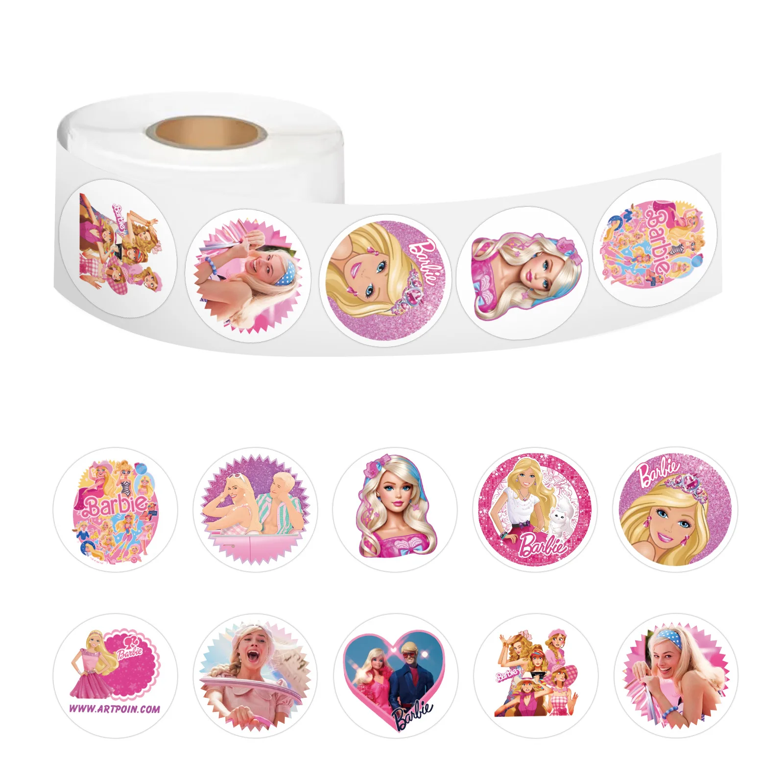 500pcs/roll Barbie Stickers Pink Girls Princess Closure Stickers Thank You Decals DIY Decoration Stationery Kids Toys