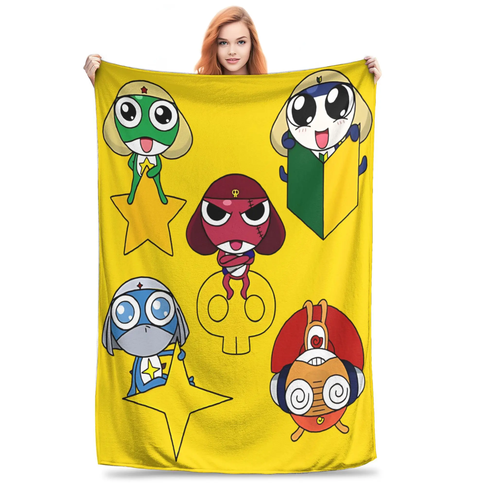 

Funny Keroro manga Blanket Soft Fleece Cozy Throw Blanket Machine Washable
