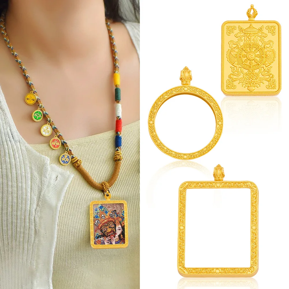 

Национальный тренд Коробка Ga Wu, двусторонняя квадратная коробка Thangka, портативная подвеска, матовое золото в тибетском стиле Коробка Zaki Lam